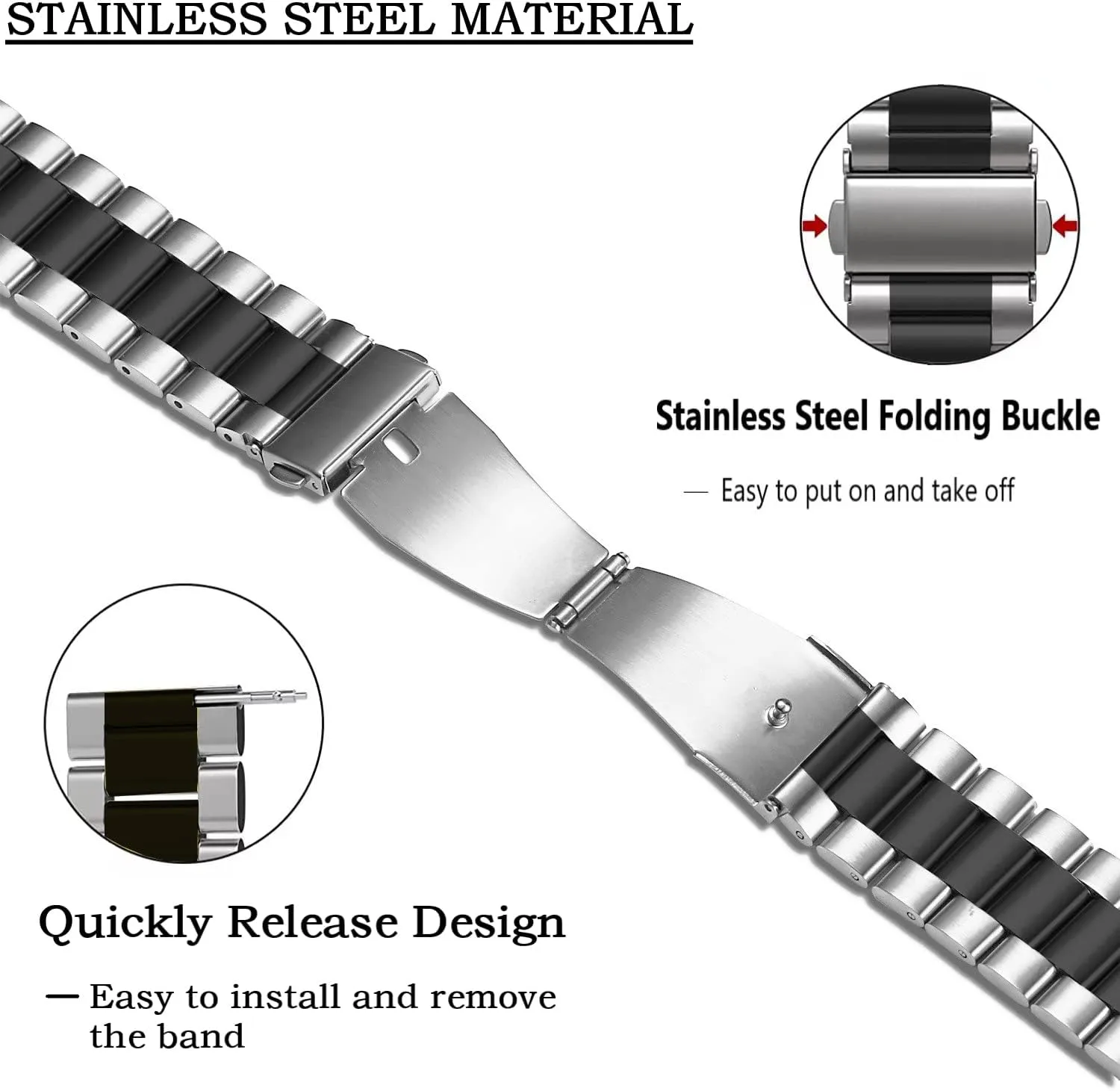 Moran Stainless Steel Watch Band Quick Release Replacement Metal Strap 20mm 22mm for Men Women