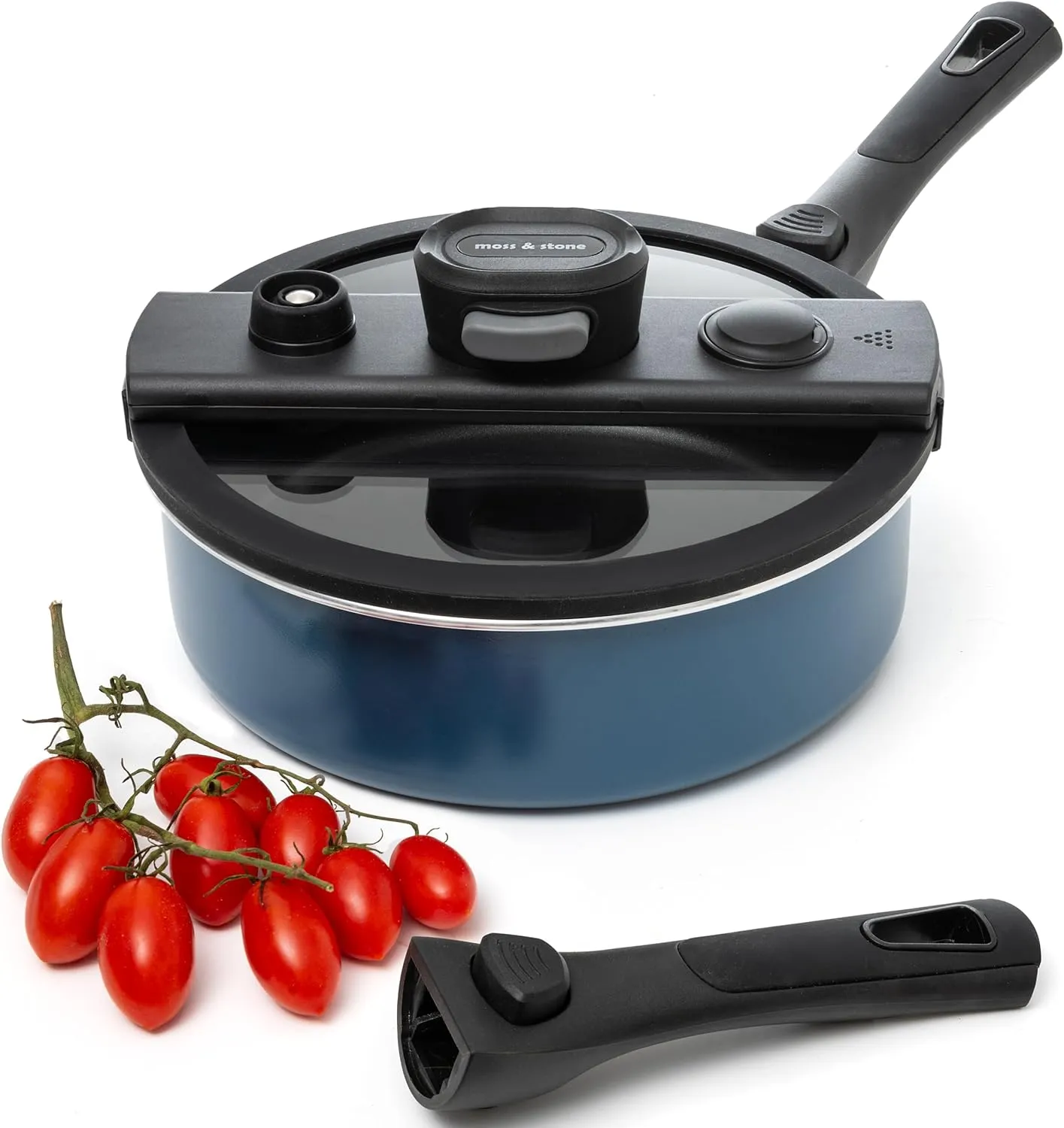 Moss & Stone 2.3 Quart Micro Pressure Cookware with Detachable Handle And One-Hand Operating Glass Lid, Pressure Canner Stovetop & Induction Cookware, Micro-Pressure Cooking Pot Nonstick