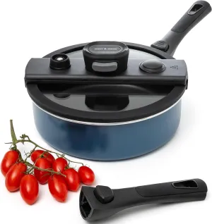 Moss & Stone 2.3 Quart Micro Pressure Cookware with Detachable Handle And One-Hand Operating Glass Lid, Pressure Canner Stovetop & Induction Cookware, Micro-Pressure Cooking Pot Nonstick