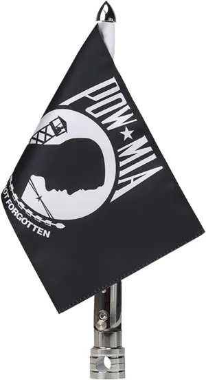 Motorcycle Flagpole Mount and Pow-mia Premium Double Sided Flag Foldable 90° Flag Pole Holder Bracket Fit for 1/2'' Round Tubular Luggage Rack Harley Touring Spring Honda Goldwing etc.