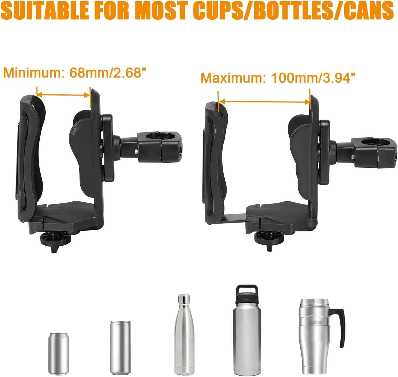 Motorcycle Water Bottle Holder, Size Adjustable for 2.68-3.94” Diameter Bottles Motorcycle Cup Holder, Bicycle Drink Cage for Handlebar & Frame fit Scooter, Stroller, ATV, UTV, Black