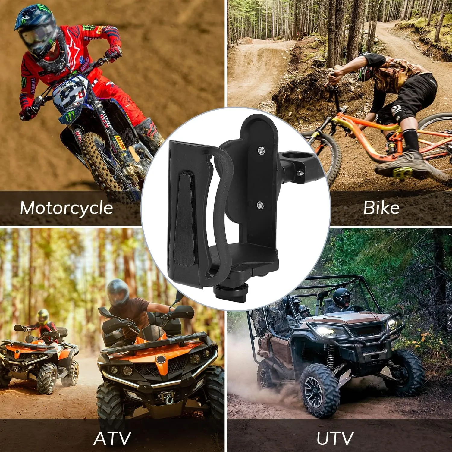 Motorcycle Water Bottle Holder, Size Adjustable for 2.68-3.94” Diameter Bottles Motorcycle Cup Holder, Bicycle Drink Cage for Handlebar & Frame fit Scooter, Stroller, ATV, UTV, Black