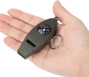 Multifunction 4 in1 Outdoor Survival Whistle Compass Magnifier Thermometer Keychain Travel，Provide Accurate Direction Help, Easy to Carry