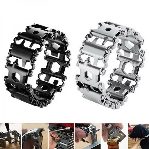Multifunctional Bracelet Stainless 29 Functions Screwdriver Tool for Sailing/Travel/Camping /Hiking Outdoor/Emergency Kit - Silver