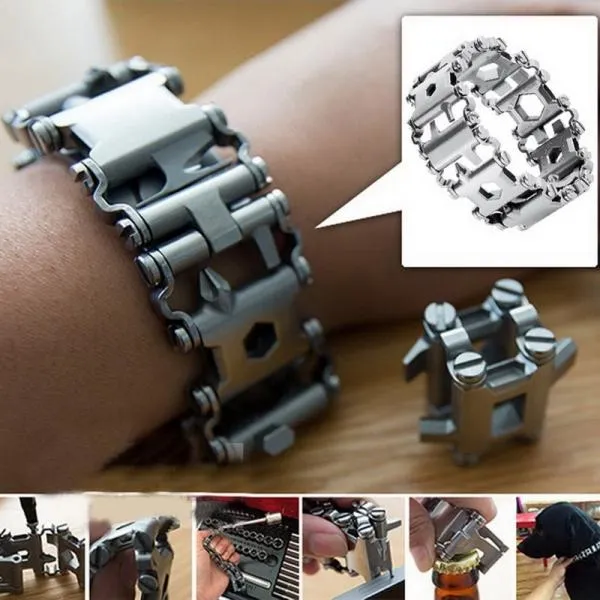 Multifunctional Bracelet Stainless 29 Functions Screwdriver Tool for Sailing/Travel/Camping /Hiking Outdoor/Emergency Kit - Silver