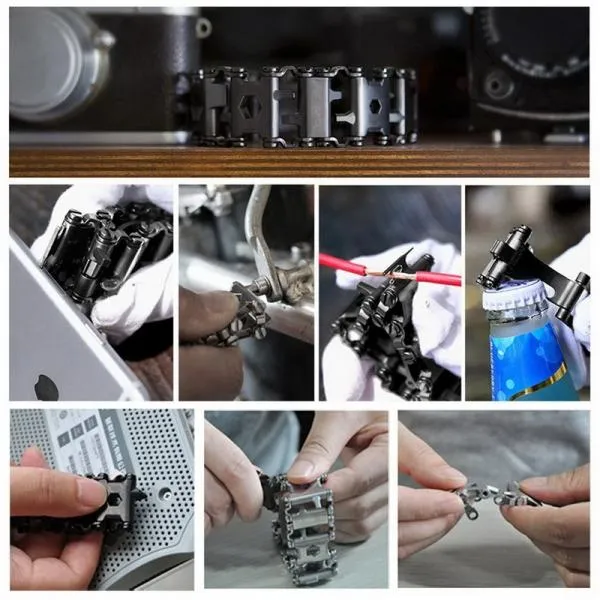 Multifunctional Bracelet Stainless 29 Functions Screwdriver Tool for Sailing/Travel/Camping /Hiking Outdoor/Emergency Kit - Silver