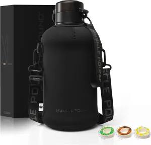 MUSCLE POUND Half Gallon Water Bottle with Flavour Pods – Stylish Sleeve, Mobile Bag, Key Chain & Shoulder Strap Included – Flavoured Water Bottle for On-the-Go Hydration(Dishwasher Safe)…