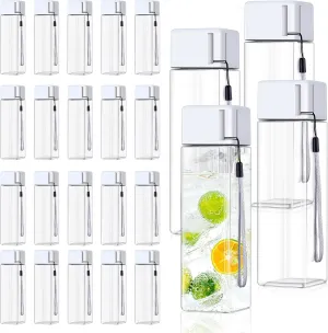 mwellewm 24Pcs Water Bottles Bulk 17 Oz Reusable Plastic Water Bottle Spill Proof Clear White Gym Sports Large Drink Bottle for Adult Leak Square Pack for School Outdoor Fitness Travel Camping Office