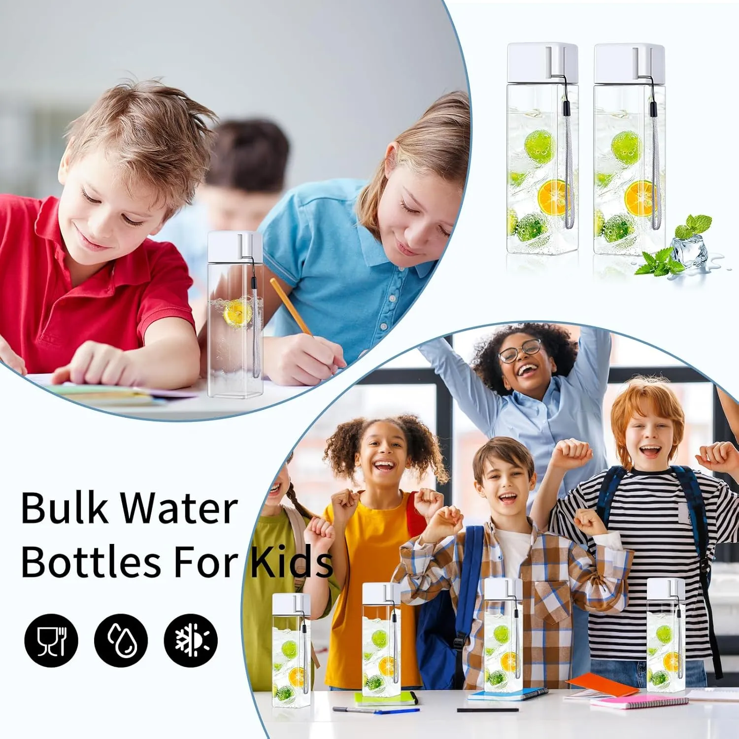 mwellewm 24Pcs Water Bottles Bulk 17 Oz Reusable Plastic Water Bottle Spill Proof Clear White Gym Sports Large Drink Bottle for Adult Leak Square Pack for School Outdoor Fitness Travel Camping Office