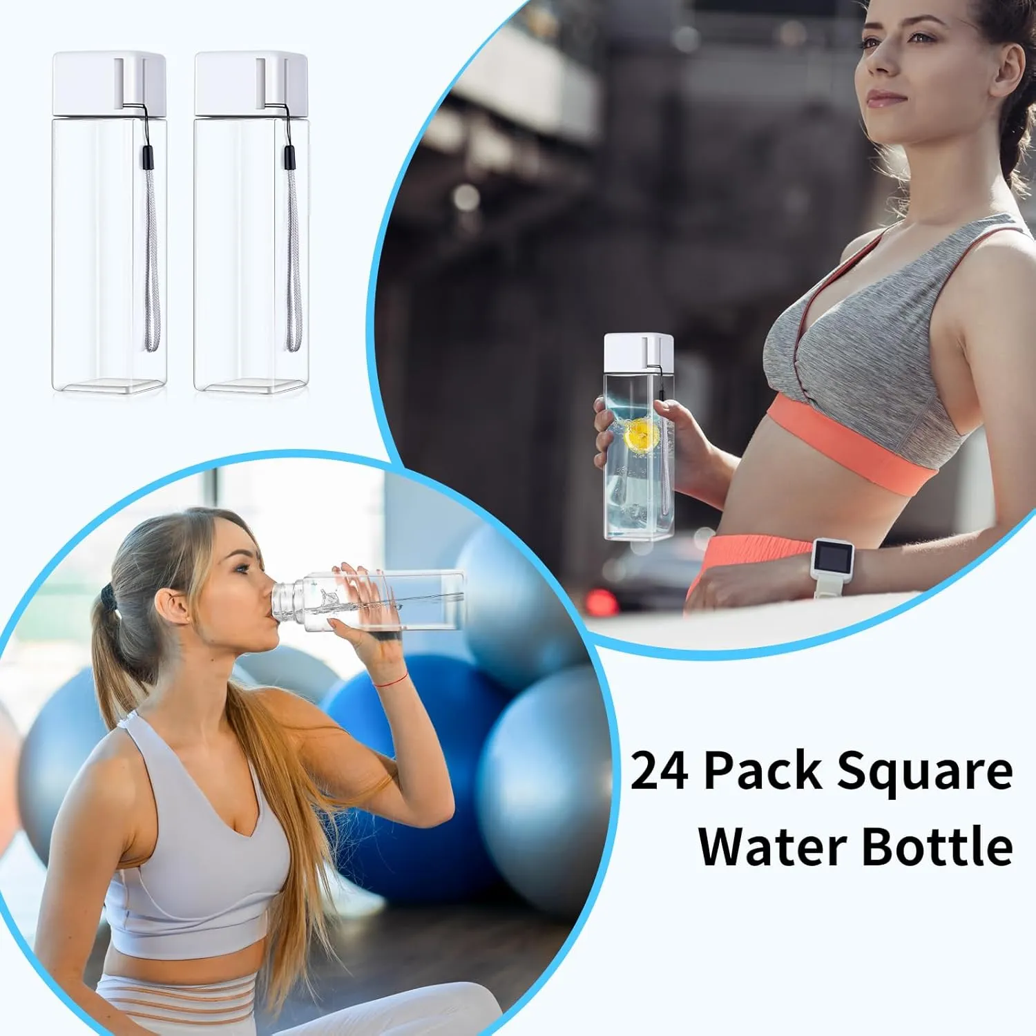 mwellewm 24Pcs Water Bottles Bulk 17 Oz Reusable Plastic Water Bottle Spill Proof Clear White Gym Sports Large Drink Bottle for Adult Leak Square Pack for School Outdoor Fitness Travel Camping Office