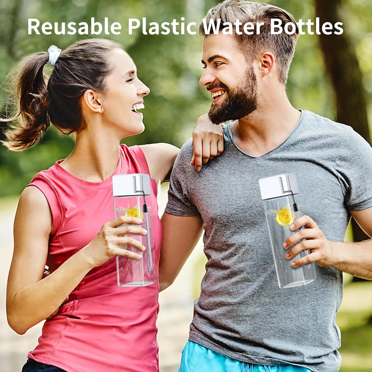 mwellewm 24Pcs Water Bottles Bulk 17 Oz Reusable Plastic Water Bottle Spill Proof Clear White Gym Sports Large Drink Bottle for Adult Leak Square Pack for School Outdoor Fitness Travel Camping Office