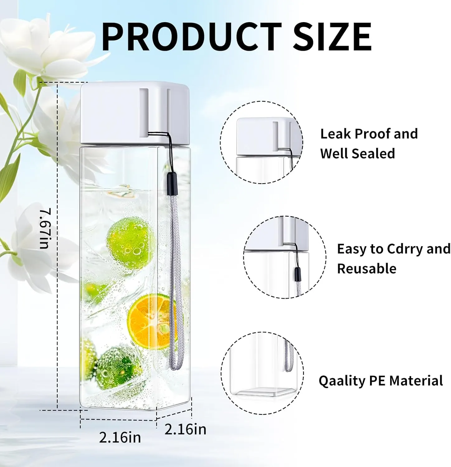 mwellewm 24Pcs Water Bottles Bulk 17 Oz Reusable Plastic Water Bottle Spill Proof Clear White Gym Sports Large Drink Bottle for Adult Leak Square Pack for School Outdoor Fitness Travel Camping Office