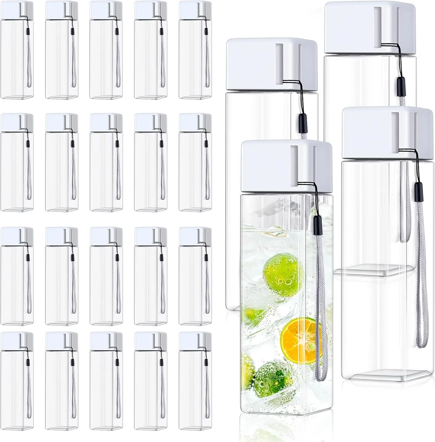 mwellewm 24Pcs Water Bottles Bulk 17 Oz Reusable Plastic Water Bottle Spill Proof Clear White Gym Sports Large Drink Bottle for Adult Leak Square Pack for School Outdoor Fitness Travel Camping Office