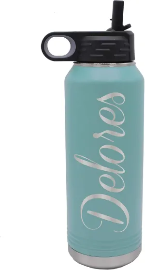 My Personal Memories Custom Personalized Premium 32 oz Vacuum Insulated Powder Coated Stainless Steel Sports Water Bottle with Straw for Workouts, Yoga, Gym, Office, Work, Women, Men (Carolina Blue)