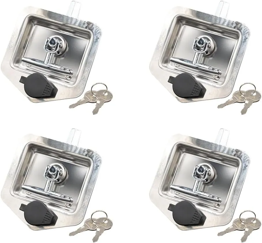 Mytee Products (4 Pack) Stainless Steel Tool Box Lock with Two Keys Each - Truck Trailer RV Door Latch with Gasket T-Handle - Highly Polished Stainless Steel
