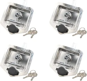 Mytee Products (4 Pack) Stainless Steel Tool Box Lock with Two Keys Each - Truck Trailer RV Door Latch with Gasket T-Handle - Highly Polished Stainless Steel
