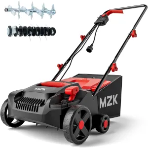 MZK 13-inch 13-Amp 2-in-1 Electric Dethatcher and Scarifier w/Removeable 4-Position Height Adjustment,Lawn dethatcher w/8-Gallon Thatch Collection Bag,Keep Lawn Health