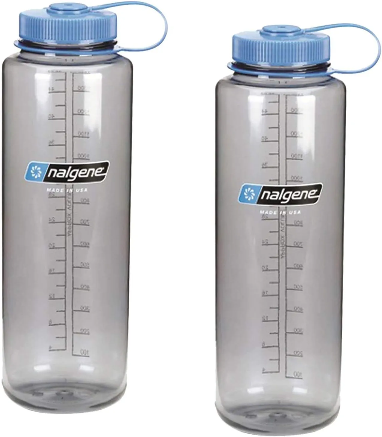 Nalgene Silo 48oz Tritan Grey W/Blue Top Wide Mouth Bottle, 2 Bottle Pack, 11.3 Inches Tall by 3.5 Inches in Diameter