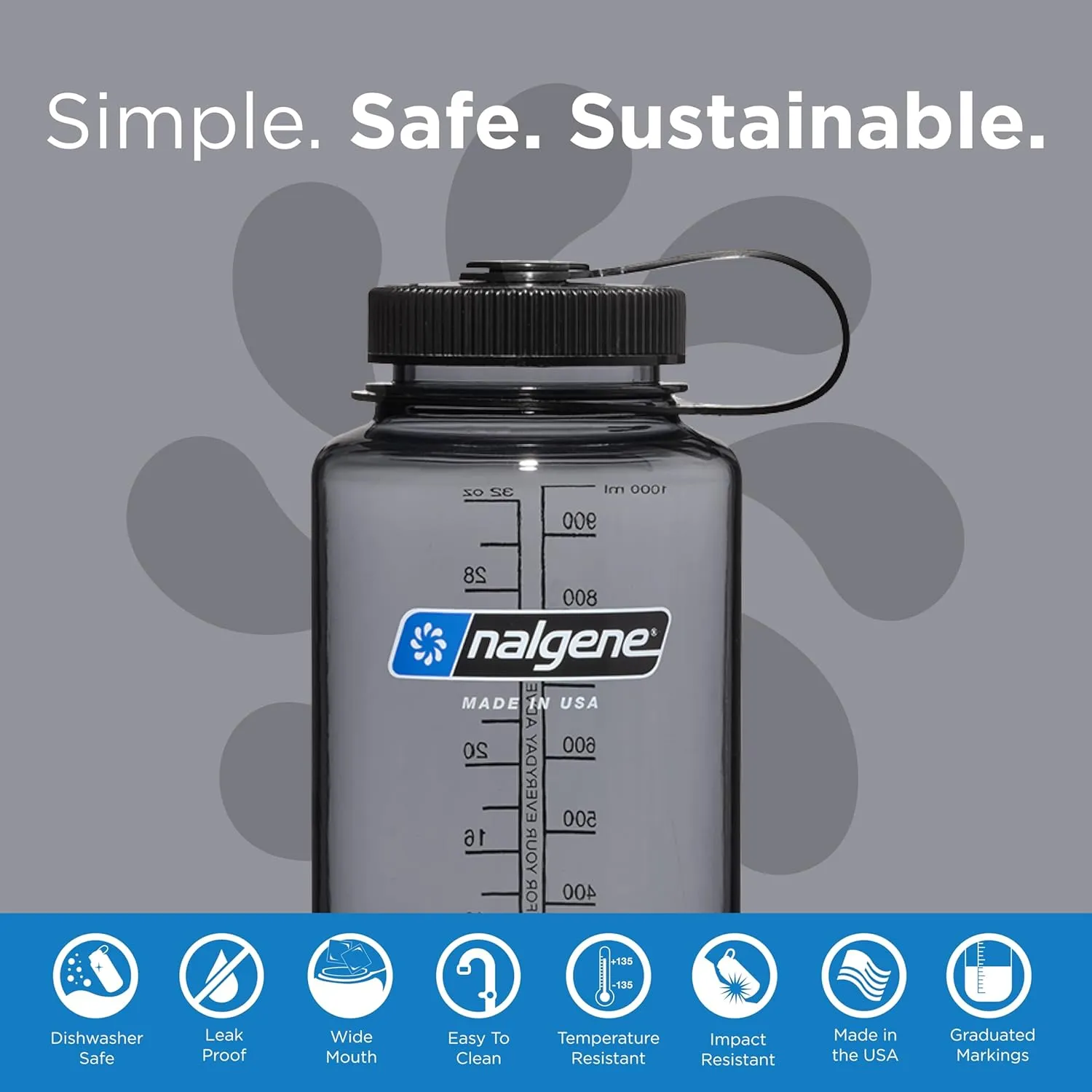 Nalgene Sustain Tritan BPA-Free Water Bottle Made with Material Derived From 50% Plastic Waste, 32 OZ, Wide Mouth