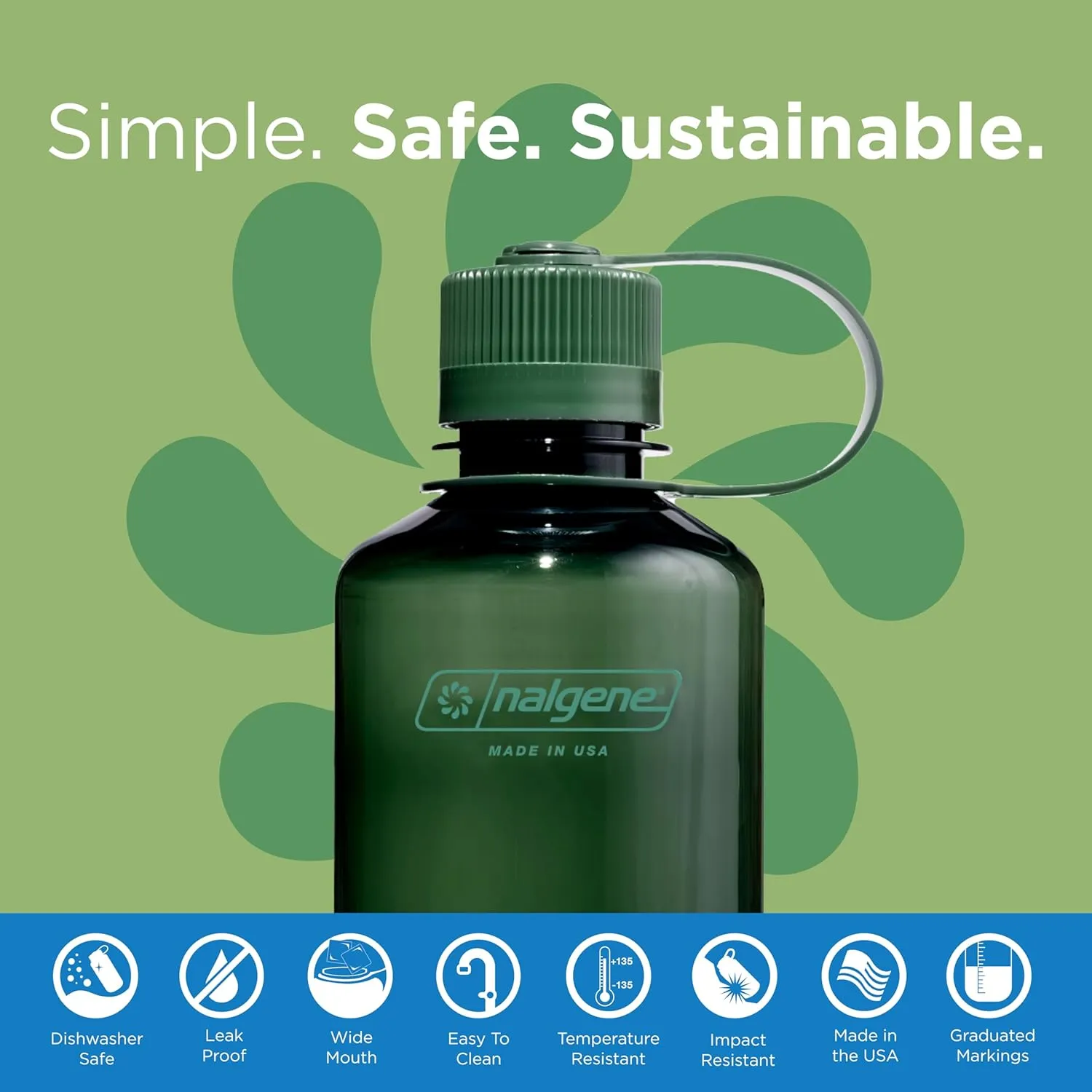 Nalgene Sustain Tritan BPA-Free Water Bottle Made with Material Derived from 50% Plastic Waste (Using ISCC Certified Mass Balance), 16 OZ, Narrow Mouth, Jade