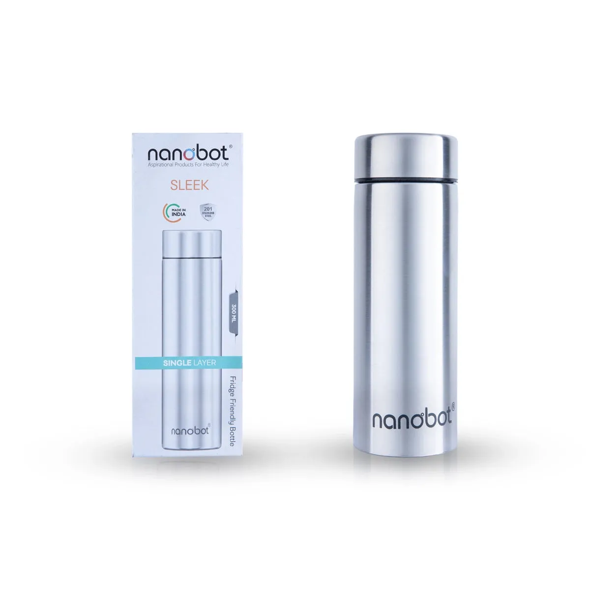 Nanobot Water Bottle - 300 ml | Sleek Colour Water Bottle/ 6 x 2 Inches/ Stainless Steel Water Container for Home