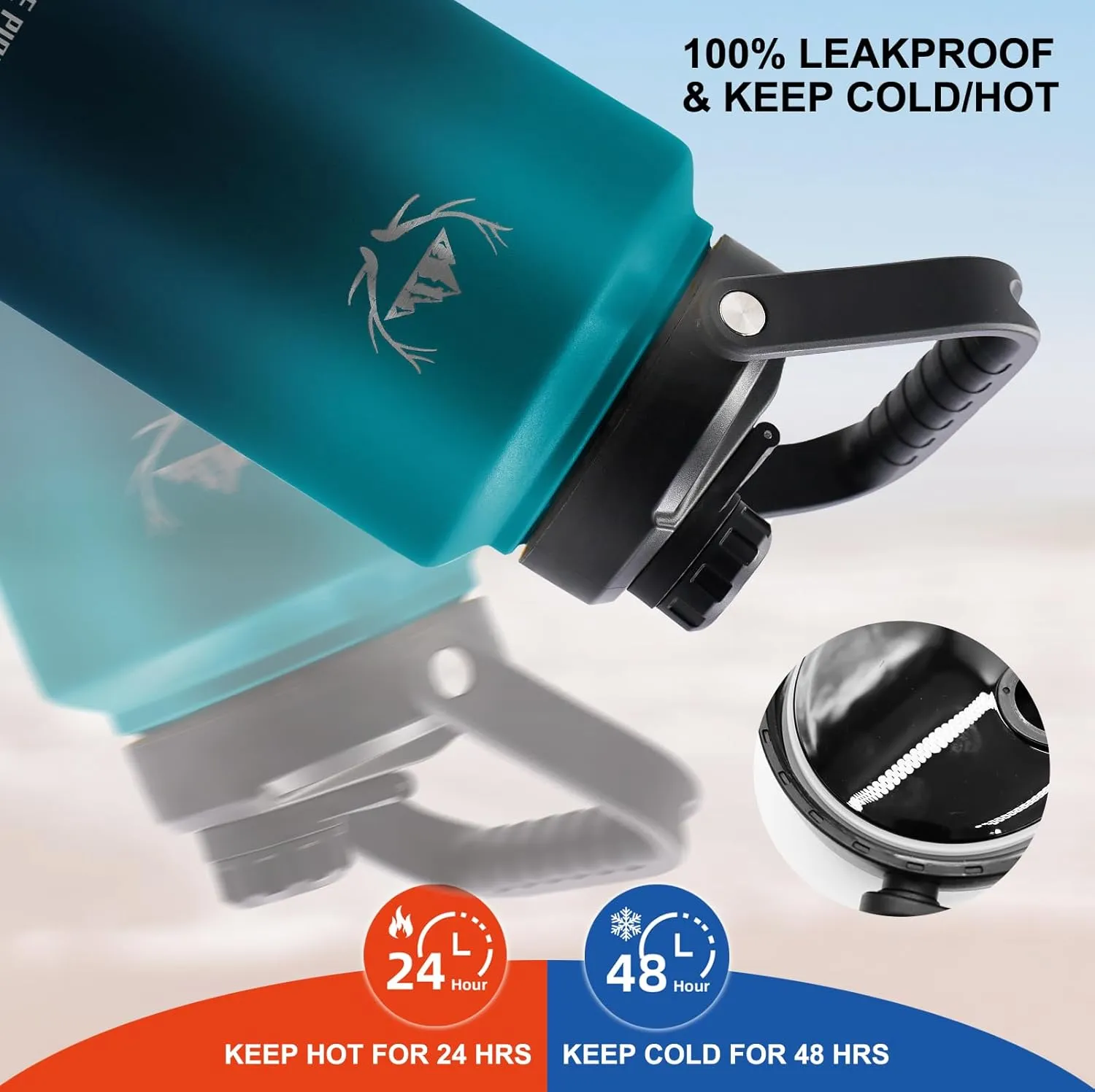 NATURE PIONEOR Insulated Water Bottles with Strap - 128 oz Stainless Steel Vacuum Bottle with Holder/Carrier/Sleeve - Reusable 18/8 Food Grade Thermos Water Jug