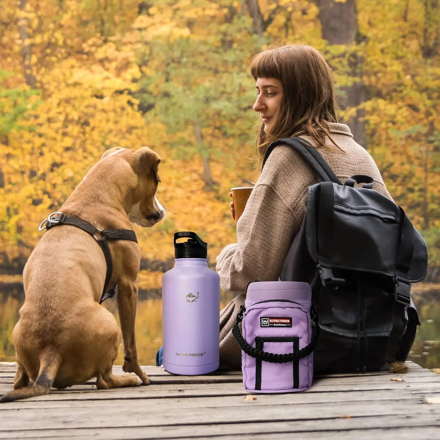 NATURE PIONEOR Insulated Water Bottles with Straw - 64oz Stainless Steel Vacuum Bottle with Holder/Carrier/Sleeve - Reusable 18/8 Food Grade Thermos Water Jug