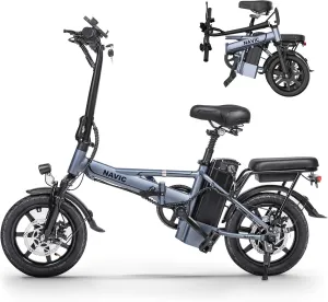 NAVIC Electric Bike for Adults, 750W Peak Folding Ebike, 14'' Adults Electric Bicycles with 499.2/749Wh Removable Battery, 22Mph Max Speed, 40Miles Range, Multi-Shock Absorption, Commuting Mini EBikes