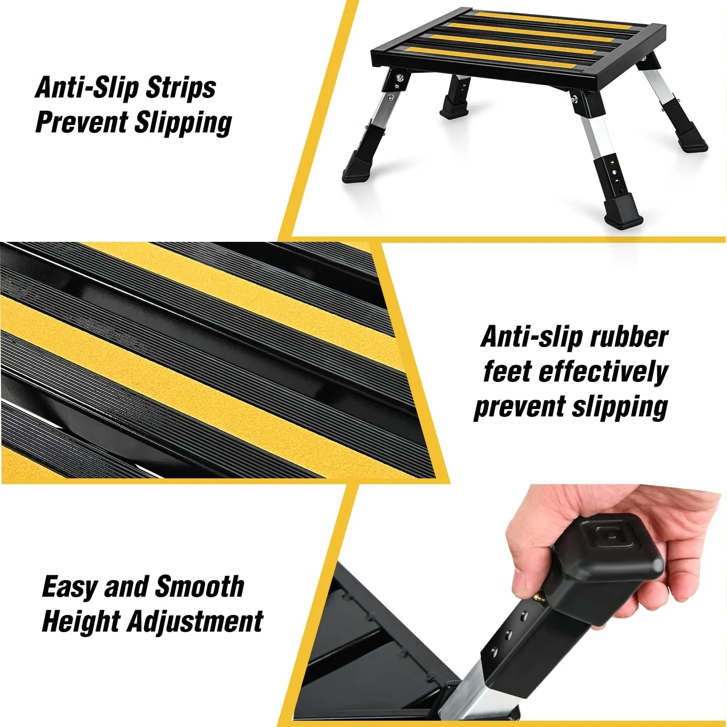 Nilight RV Steps Folding Aluminum Step Stool Heavy Duty Camper Steps, 16.5"x12" Surface, 4 Levels Adjustable Height Portable Platform Step Anti-Slip Rubber Feet Supports Up to 500lbs for Camper,Black