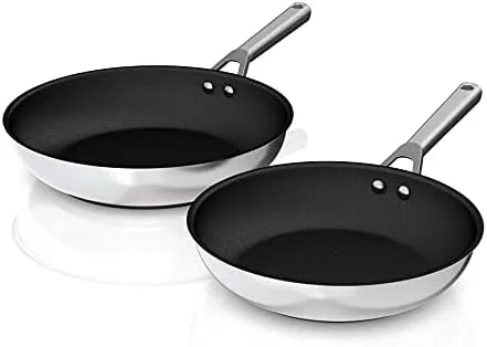 Ninja C62200 Foodi NeverStick Stainless 10.25-Inch & 12-Inch Fry Pan Set, Polished Stainless-Steel Exterior, Nonstick, Durable & Oven Safe to 500°F, Silver