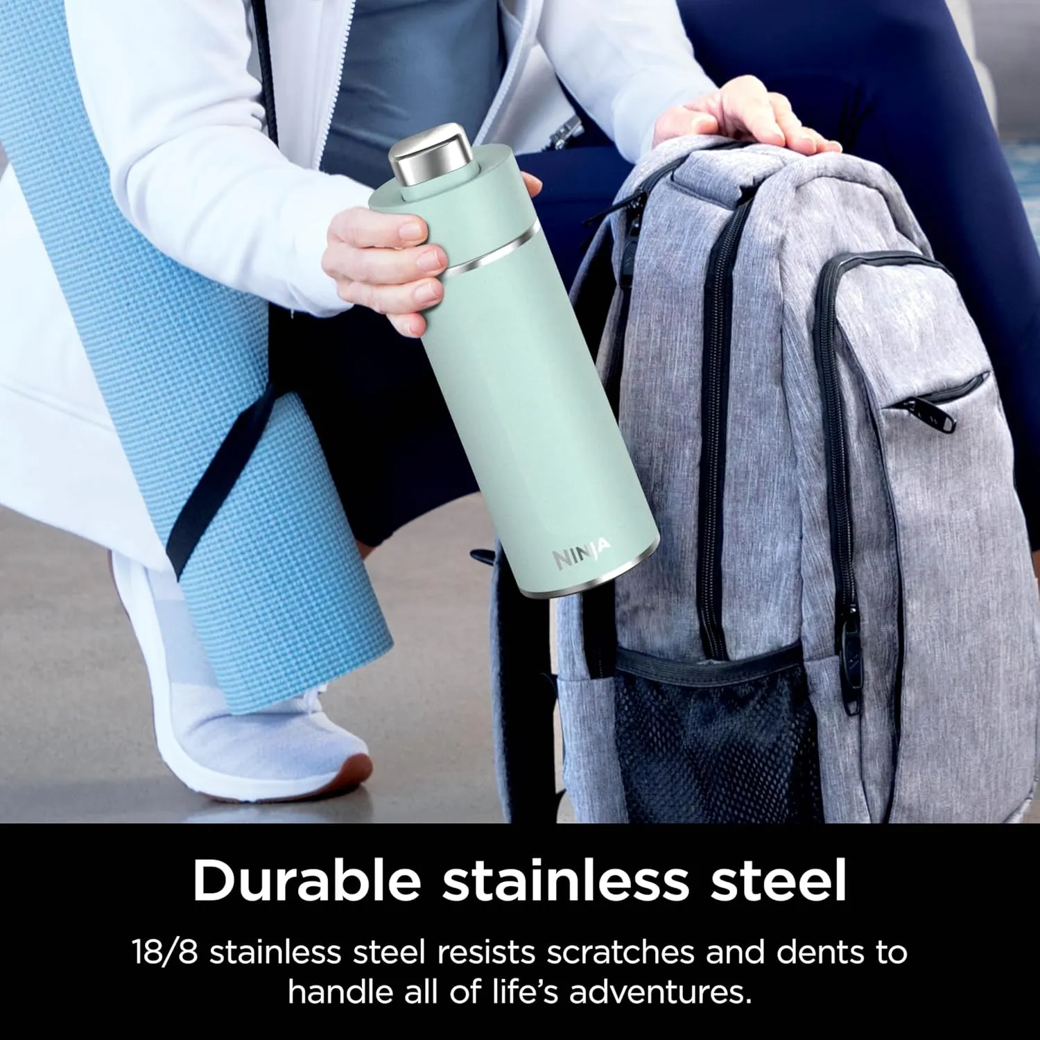 Ninja DW2401MT Thirsti 24oz Travel Water Bottle, For Carbonated Sparkling Drinks, Colder and Fizzier Longer, Leak Proof, 24 Hrs Cold, Dishwasher Safe, Stainless Steel Insulated Tumbler, Seafoam Blue