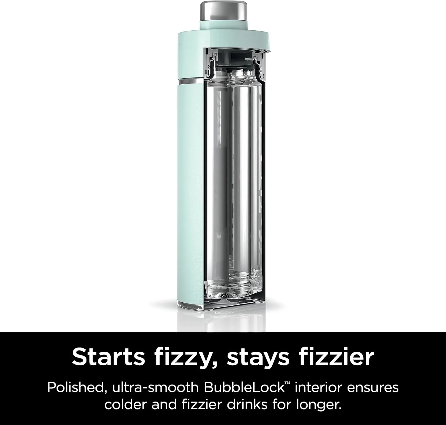Ninja DW2401MT Thirsti 24oz Travel Water Bottle, For Carbonated Sparkling Drinks, Colder and Fizzier Longer, Leak Proof, 24 Hrs Cold, Dishwasher Safe, Stainless Steel Insulated Tumbler, Seafoam Blue