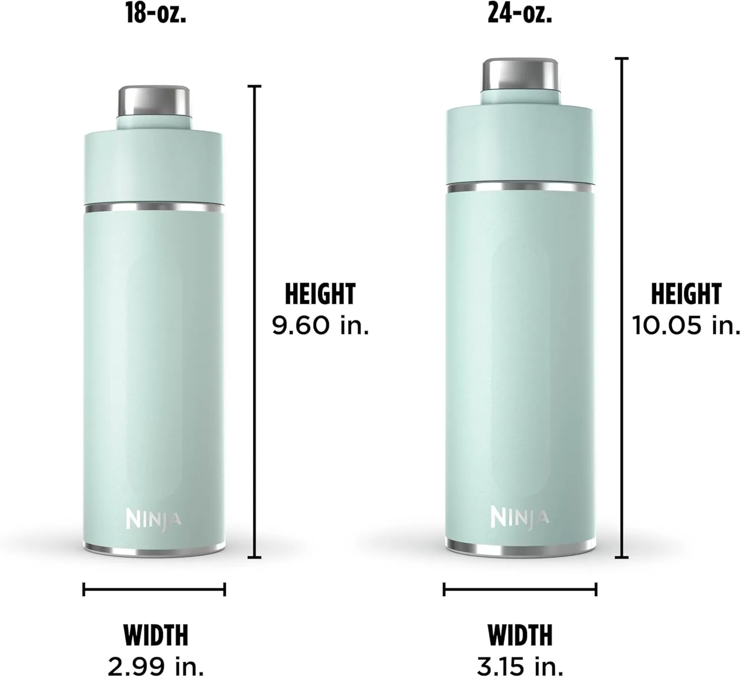 Ninja DW2401MT Thirsti 24oz Travel Water Bottle, For Carbonated Sparkling Drinks, Colder and Fizzier Longer, Leak Proof, 24 Hrs Cold, Dishwasher Safe, Stainless Steel Insulated Tumbler, Seafoam Blue