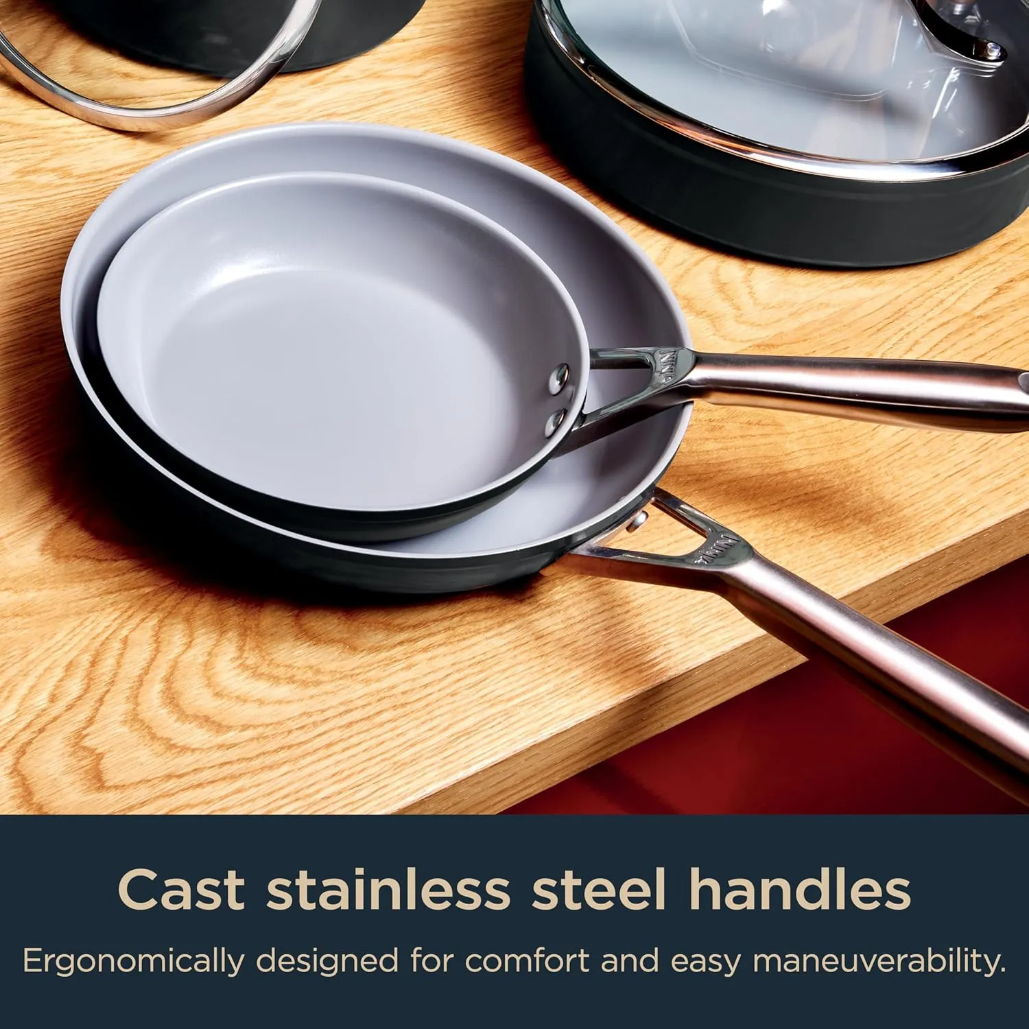 Ninja NeverStick Ceramic Pro 14-Piece Cookware Set, Non-Stick Pots & Pans Set with Glass Lids, Ceramic, Stainless Steel, Stove to Oven Safe, All Stovetops & Induction Compatible, Black, CW39014BK