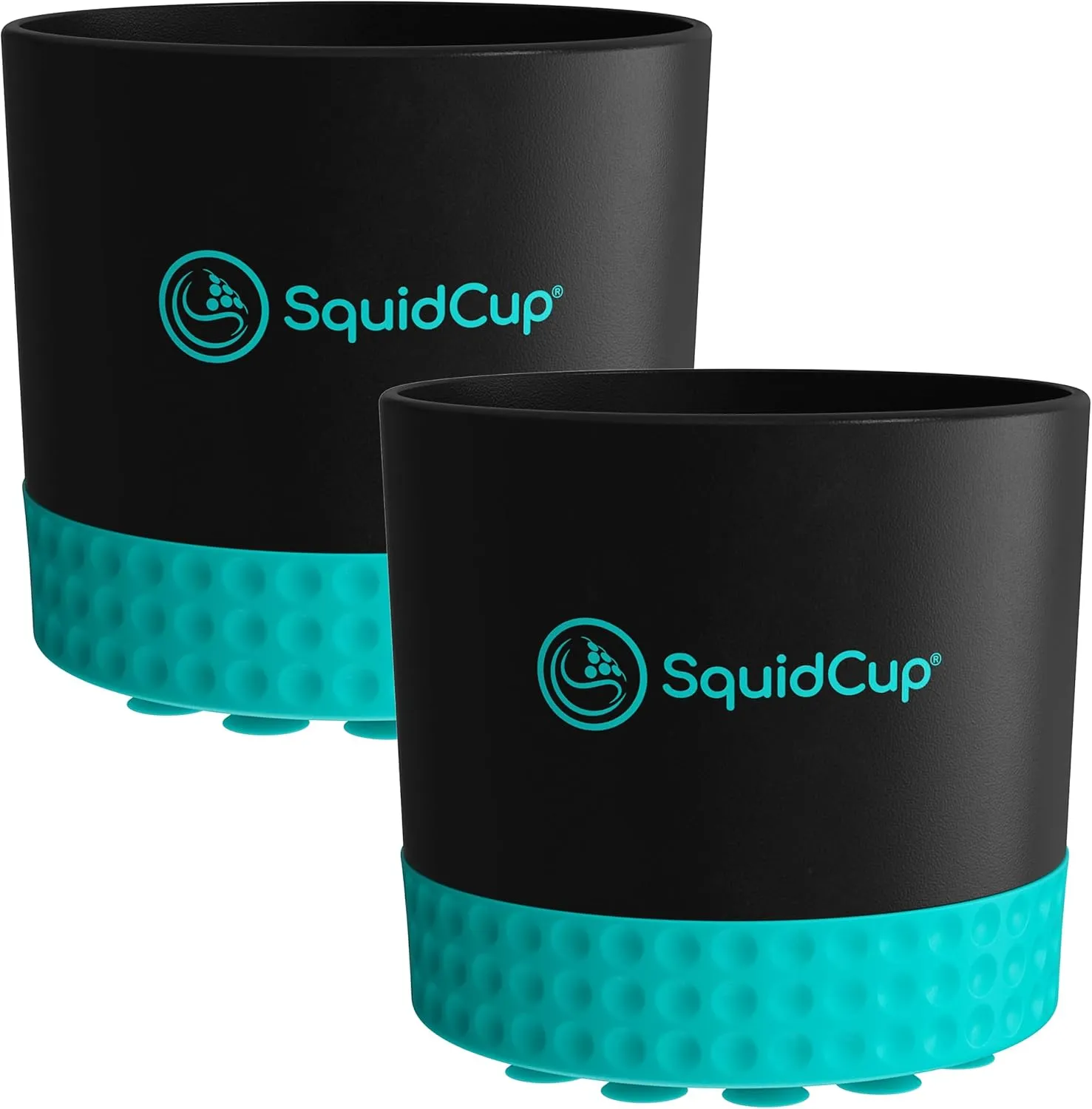 Non-Tipping, Anti-Spill Cup Holder for Boats, Kayaks, SUPs, RVs, Fishing & Camping | Universal 12–30 oz Fit | BPA-Free, Optional SquidDisk Mount Included for Textured Surfaces (Black/Teal)