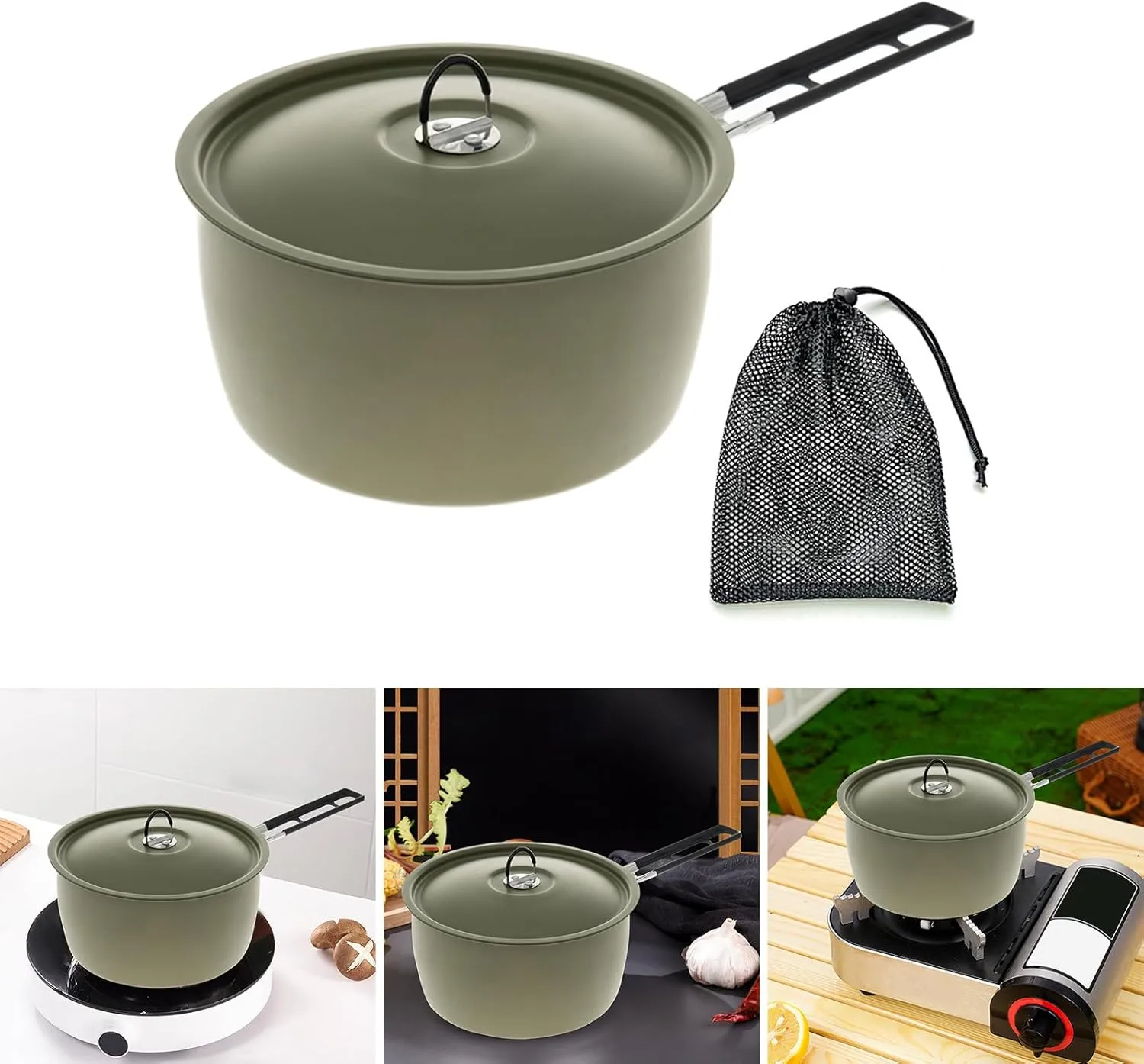 Nonstick Cooking Pot Frying Pan Quick Heating Pot Foldable Handle Camping Pot Outdoor Cookware(B)