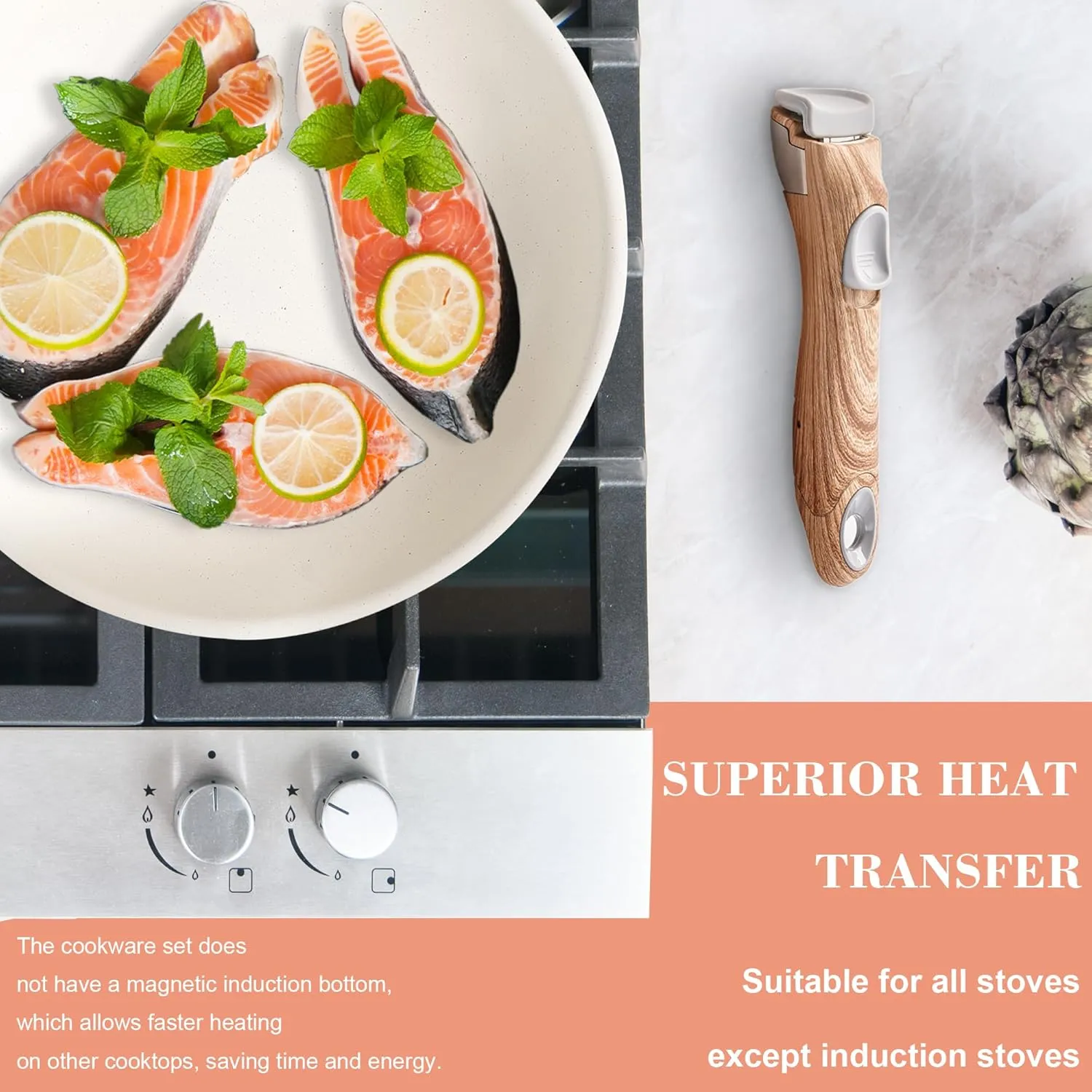 Nonstick Cookware Set - 13 PCS Stackable Pots and Pans Set Detachable Handle Camping Cookware, Granite Kitchen Cookware Sets Removable Handle, Non Toxic Nonstick Frying Pans for Cooking Set Gift Coral