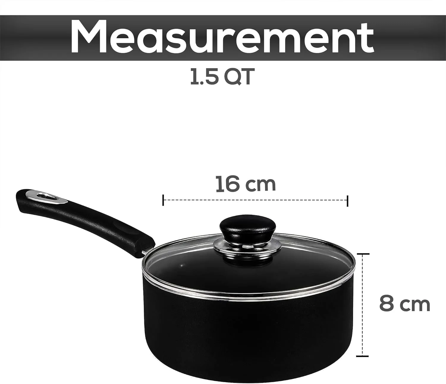 Nonstick Saucepan with Glass Lid,Multipurpose Use for Home Kitchen or Restaurant Milk Pan（16cm / 1.5 Litre ）