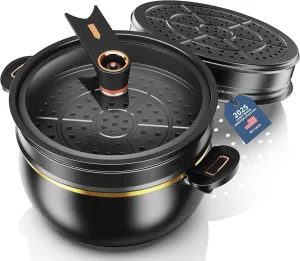Nonstick Stockpot Casserole pot Hard Anodized with Glass Lid and Steamer, 8 Quart Pressure Cooker Soup Pot Deep Cookware for Pasta, Soup, Spaghetti, Induction Compatible (T875334521)
