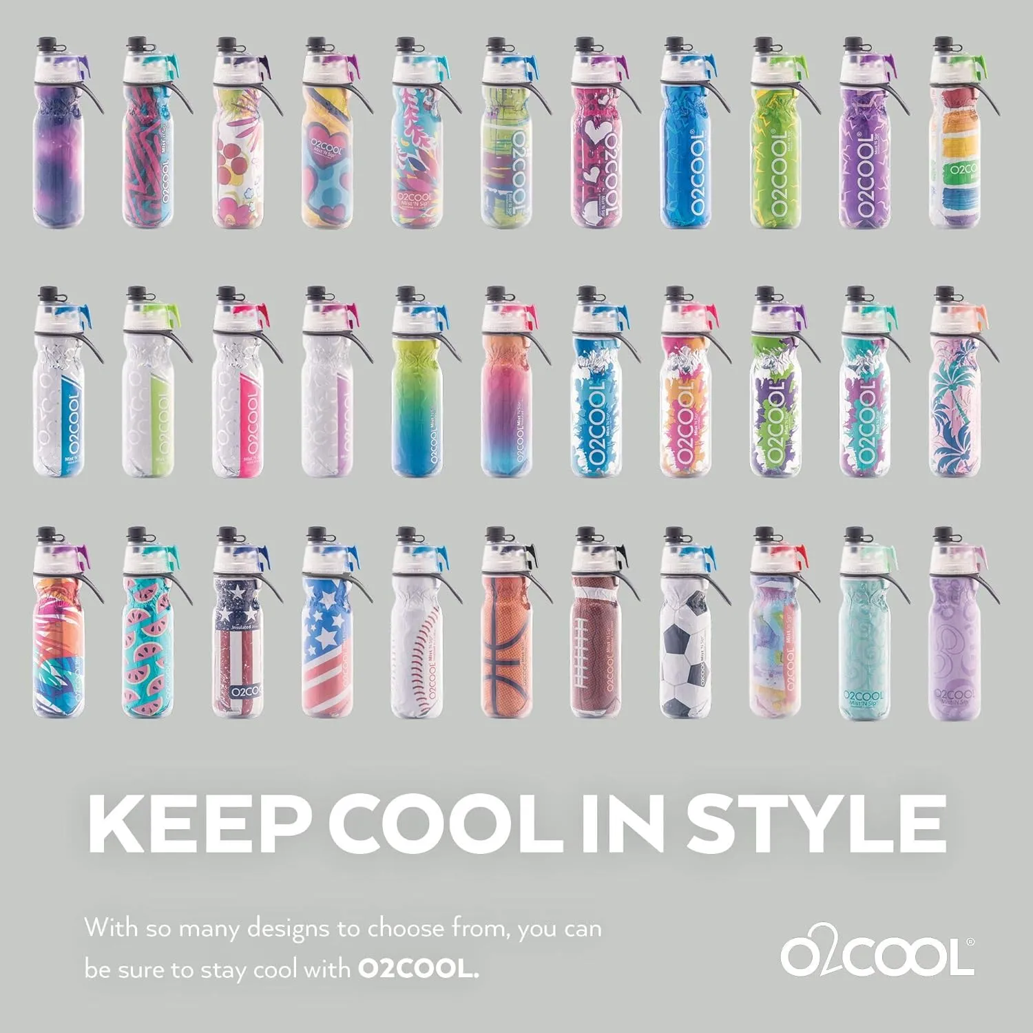 O2COOL Mist 'N Sip Misting Water Bottle 2-in-1 Mist And Sip Function With No Leak Pull Top Spout Reusable Sports Water Bottle - 20 oz (2 Pack Soccer)
