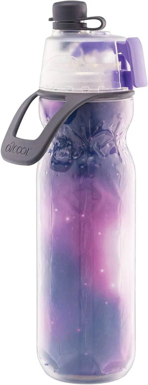 O2COOL Mist 'N Sip Misting Water Bottle 2-in-1 Mist And Sip Function With No Leak Pull Top Spout Reusable Sports Water Bottle - 20 oz (Tie Dye/Celestial Purple)