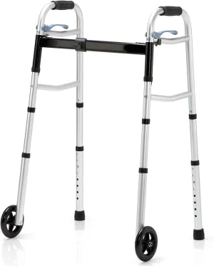 OasisSpace Compact Folding Walkers, Lightweight Walkers for Seniors Adults Elderly, Rolling Front Wheels Walker, Standard Walking Assist Narrow Walker for Small Spaces Up to 300lbs