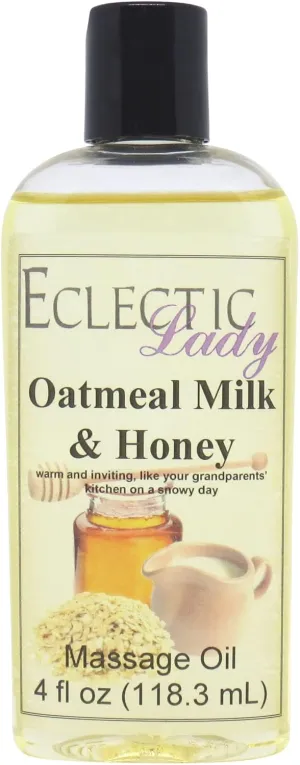 Oatmeal Milk And Honey Massage Oil, 4 oz, With Sweet Almond Oil and Jojoba Oil, Preservative Free, Perfect for Aromatherapy and Relaxation