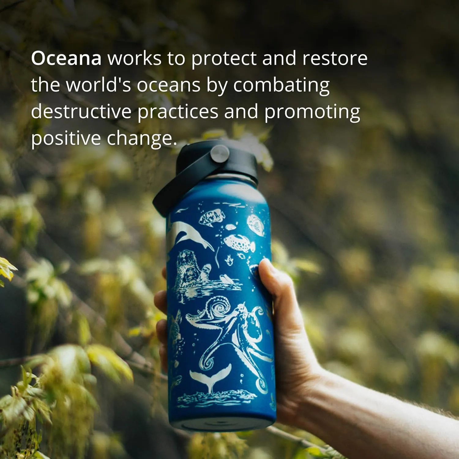 Oceans Water Bottle with Straw Lid | 32 oz Engraved Stainless Steel Insulated with Strap | Ocean, Sea & Beach Themed