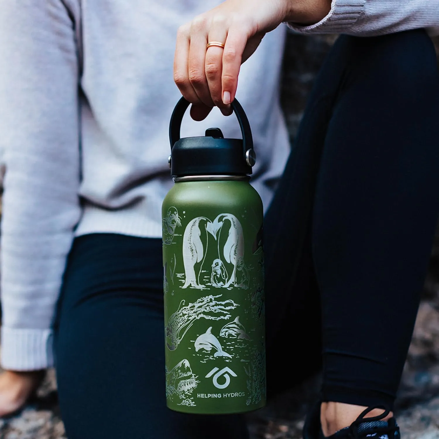 Oceans Water Bottle with Straw Lid | 32 oz Engraved Stainless Steel Insulated with Strap | Ocean, Sea & Beach Themed