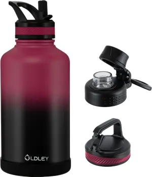 OLDLEY 64 oz Insulated Water Bottle With Straw, Stainless Steel Sports Water Cup Flask with 3 Lids(Straw, Spout and Handle Lid) Double Walled Travel Thermal Canteen Mug,Dark Rainbow