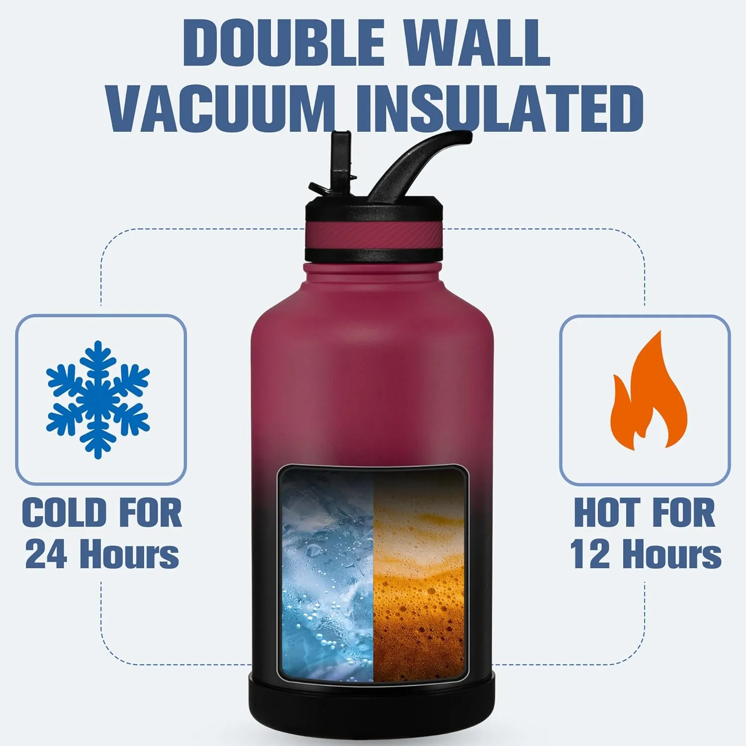 OLDLEY 64 oz Insulated Water Bottle With Straw, Stainless Steel Sports Water Cup Flask with 3 Lids(Straw, Spout and Handle Lid) Double Walled Travel Thermal Canteen Mug,Dark Rainbow