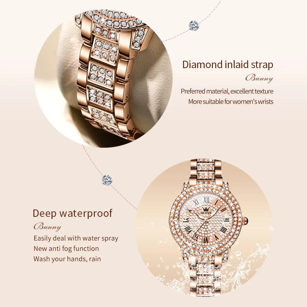 OLEVS Ladies Watches Rose Gold Japanese Quartz Female Watches for Women Waterproof Stainless Steel Casual Dress Lady Wrist Watches