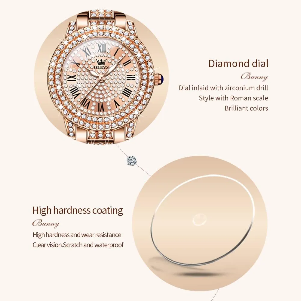 OLEVS Ladies Watches Rose Gold Japanese Quartz Female Watches for Women Waterproof Stainless Steel Casual Dress Lady Wrist Watches