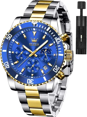 OLEVS Watches for Men Classic with Date Business Dress Luxury Big Face Green/Black/Blue Waterproof Luminous Mens Wrist Watch Analog Two Tone Stainless Steel Men Watch